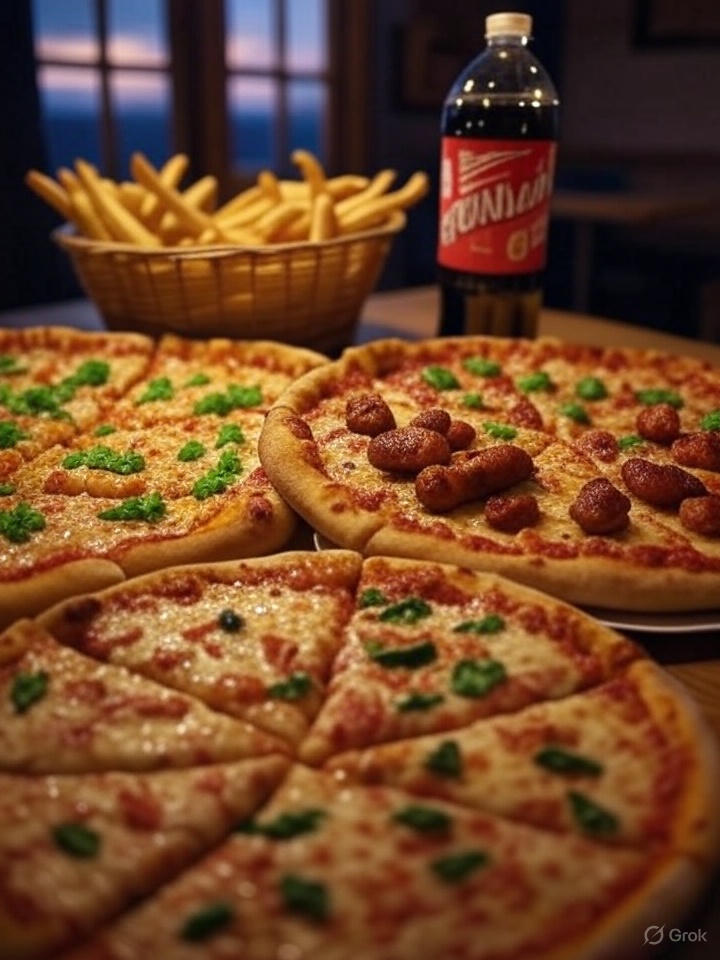 2 Large pizza,Family fries 20 hot wings,1.5 LITER DRINK 2 Large pizza,Family fries 20 hot wings,1.5 LITER DRINK